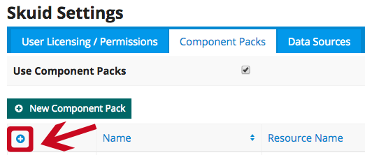 Be sure to use plus sign—also known as the Add New Component Pack button—create a new row within your Component Pack table.