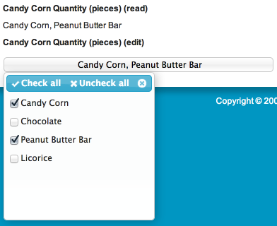 Using the multipicklist field renderer's read function will display a comma delimited list of the selected values. Using the edit function will display a dropdown, multi-select picklist; each value has a checkbox to indicate whether or not it should be included in this field.