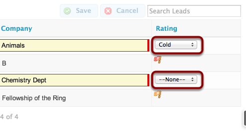 Users will now see a picklist box, allowing them to select a value, they attempt to edit a ratings field.