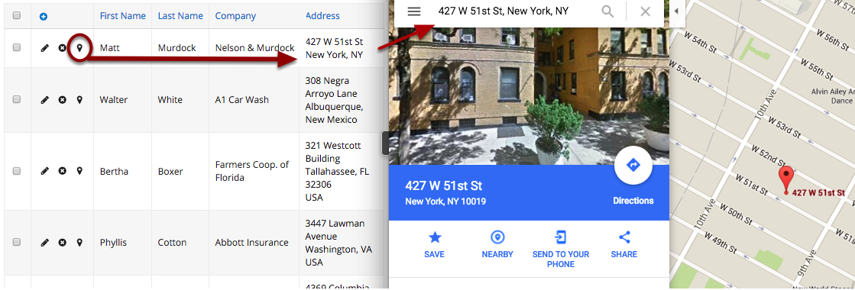 The address searched for within Google Maps will be pulled directly from your row's address field.