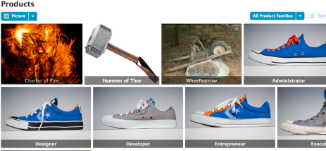 Instead of showing large amounts of data at a glance, the photo view focuses more on visual presentation with limited data. In this example, the user would see photos of the individual products—again mostly shoes.