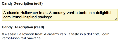 In contrast to the text field renderer's standard editable field, the textbox field renderer's edit function will display a resizeable box—or CK Editor—where users may enter longer strings of text while seeing the full body of their work. The read function will display the field's value as an HTMl element of text.