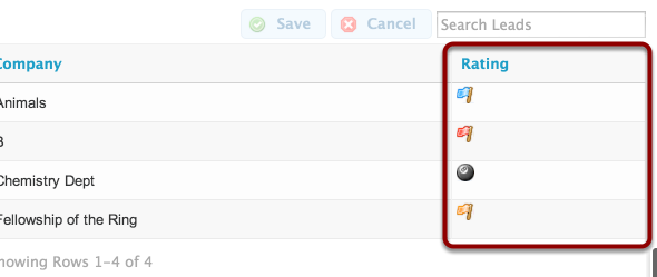 Instead of simply displaying hot and cold text, your Ratings column will now display flags and an 8 ball icon to represent different rating values.