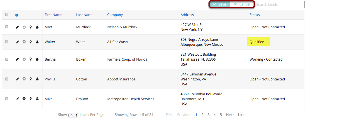 Note that, as this custom row action will automatically save the value changes, your save and cancel buttons will not be selected; the data is already committed.